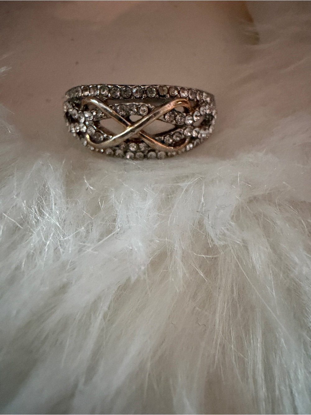 Silver Crystal Infinity Band Ring -